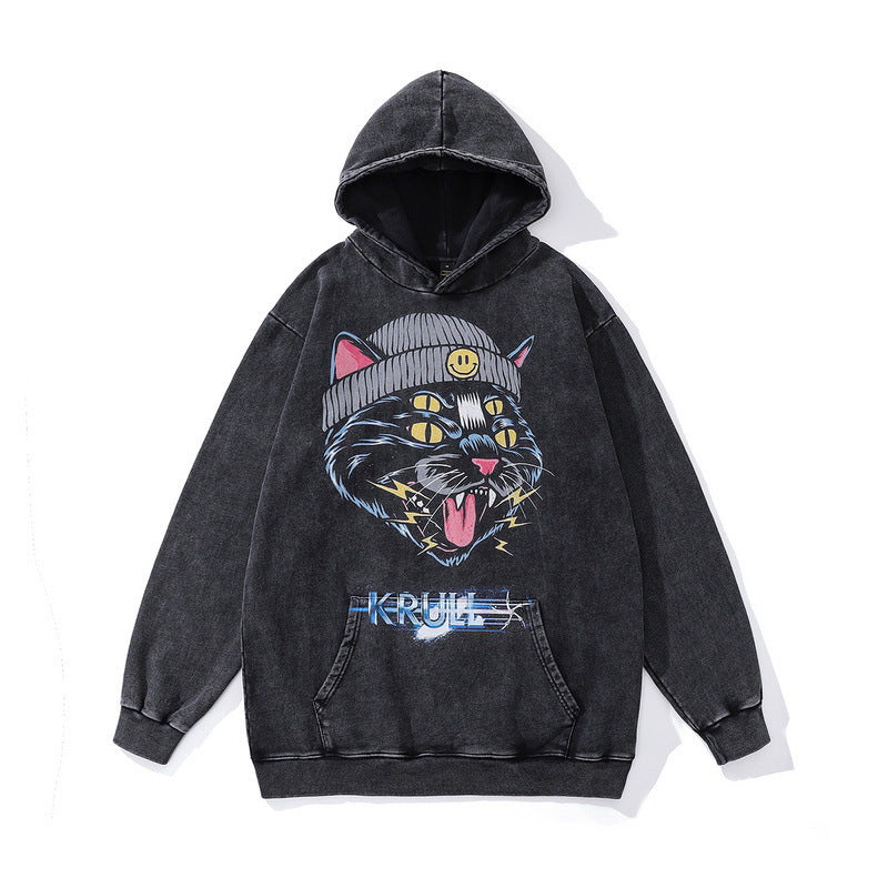 Men's Direct Spray Print Loose Pure Cotton Washed Vintage Hoodie – LM90
