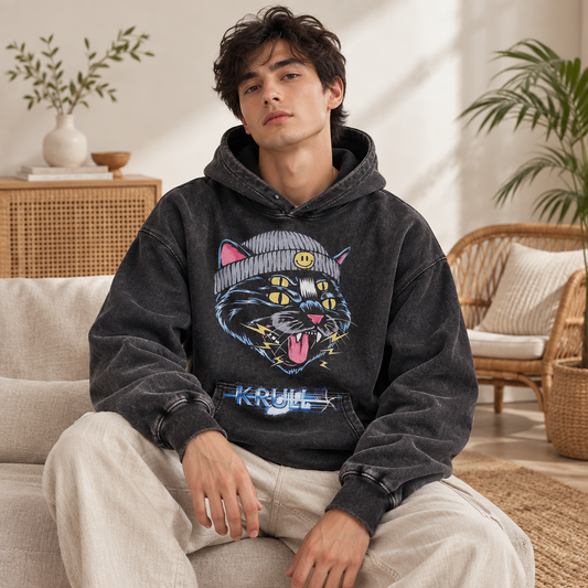 Men's Direct Spray Print Loose Pure Cotton Washed Vintage Hoodie