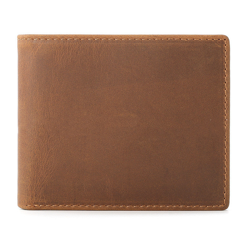 PureOnSkin Men's Horizontal Fashion Head-Layer Leather Wallet Low-Chemical Ultra-Slim Bifold Wallet – Light Brown