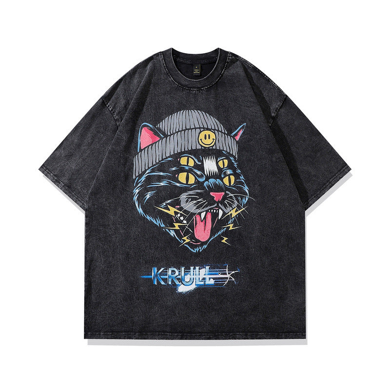 Men's Direct Spray Print Loose Pure Cotton Washed Vintage Hoodie