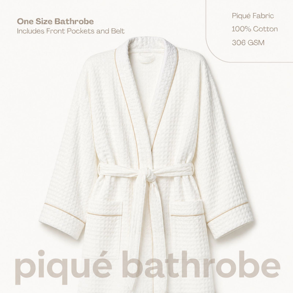 Charlo’s Adult Piqué Bathrobe 100% Cotton Lightweight Robe