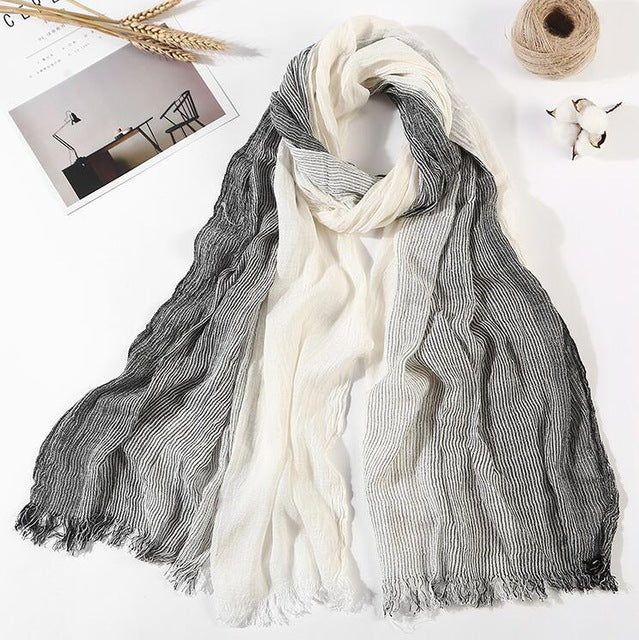 Men's 100% Cotton Striped Long Scarf – BLACK WHITE