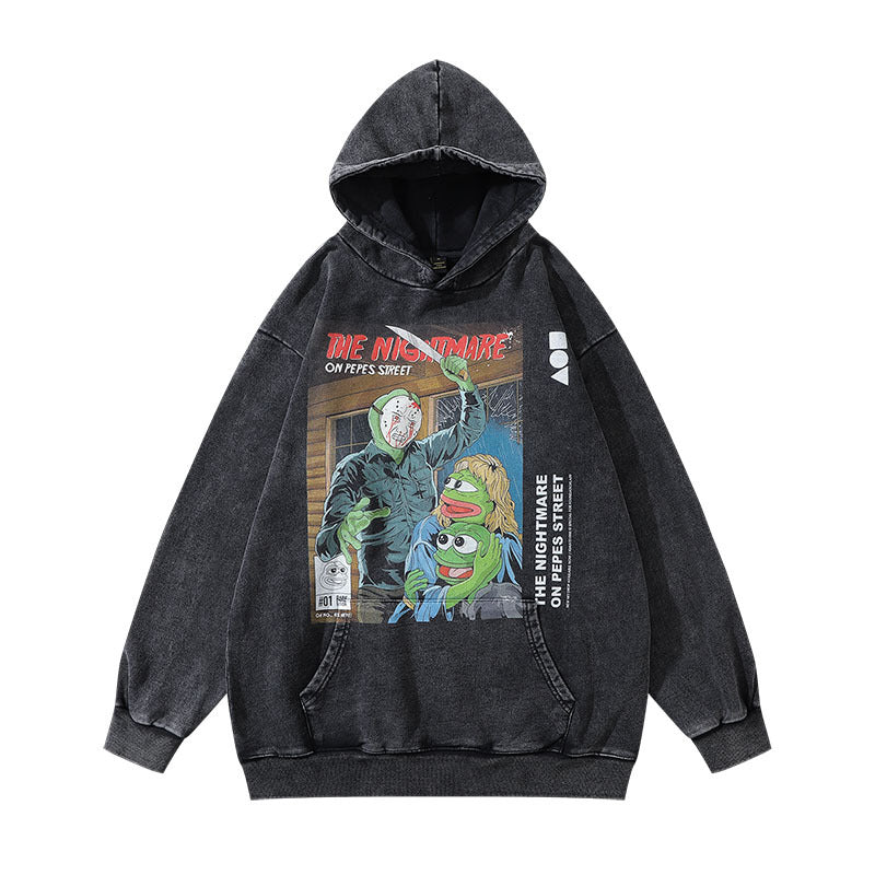 Men's Direct Spray Print Loose Pure Cotton Washed Vintage Hoodie – slm46