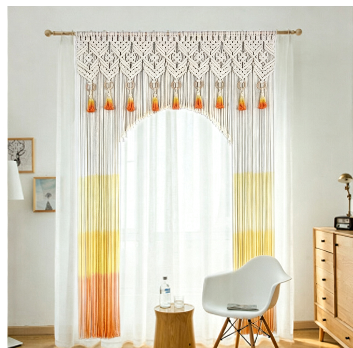 PureOnSkin Hand-Woven Cotton Tapestry Door Curtain &amp; Tassel Thread Drape