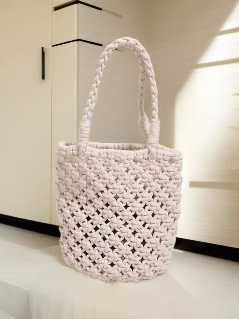 PureOnSkin Women's Handmade Crochet Handbag 100% Cotton Thread Hypoallergenic Mini Tote – Beige