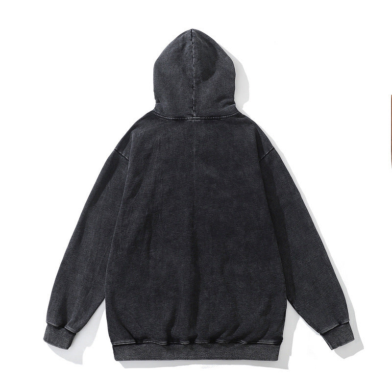 Men's Direct Spray Print Loose Pure Cotton Washed Vintage Hoodie