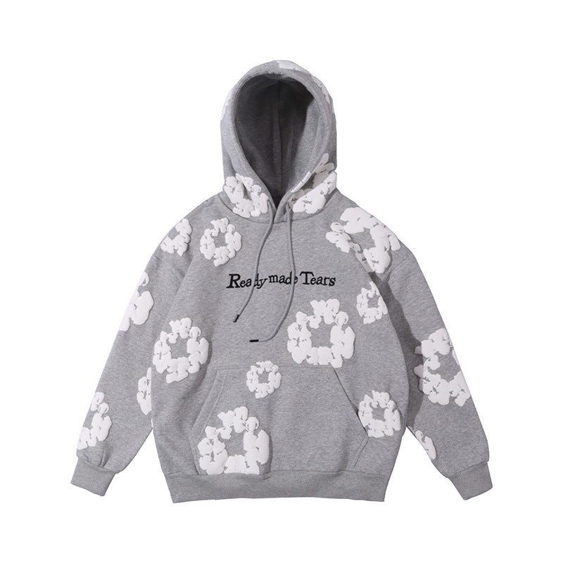 Men's High Street Cotton Foaming Print Fleece Hoodie – Gray