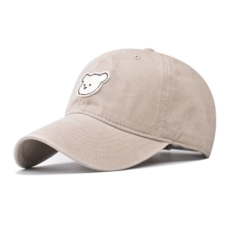 Unisex Pure Cotton Washed Cute Bear Embroidered Baseball Cap