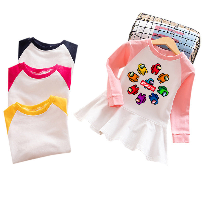 Girls Korean Style Cartoon Long Sleeve Dress