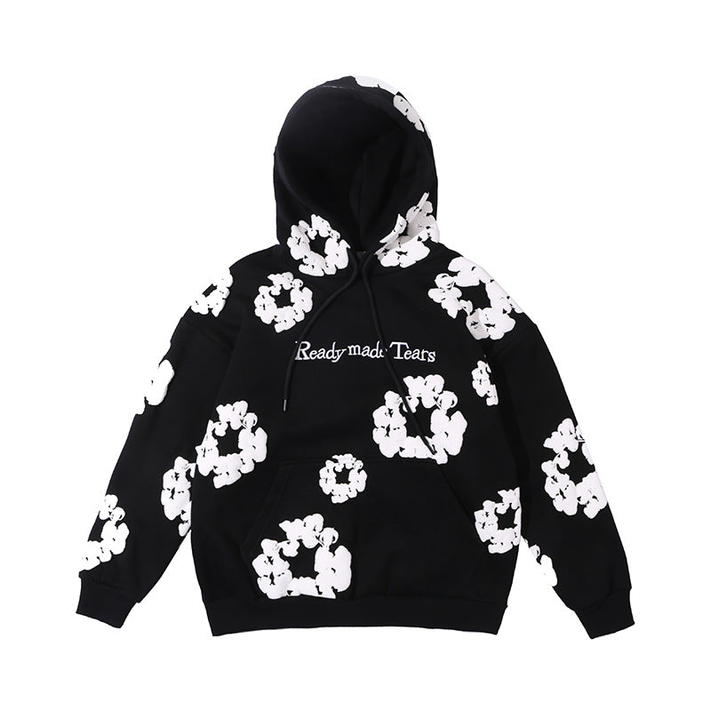 Men's High Street Cotton Foaming Print Fleece Hoodie – Black