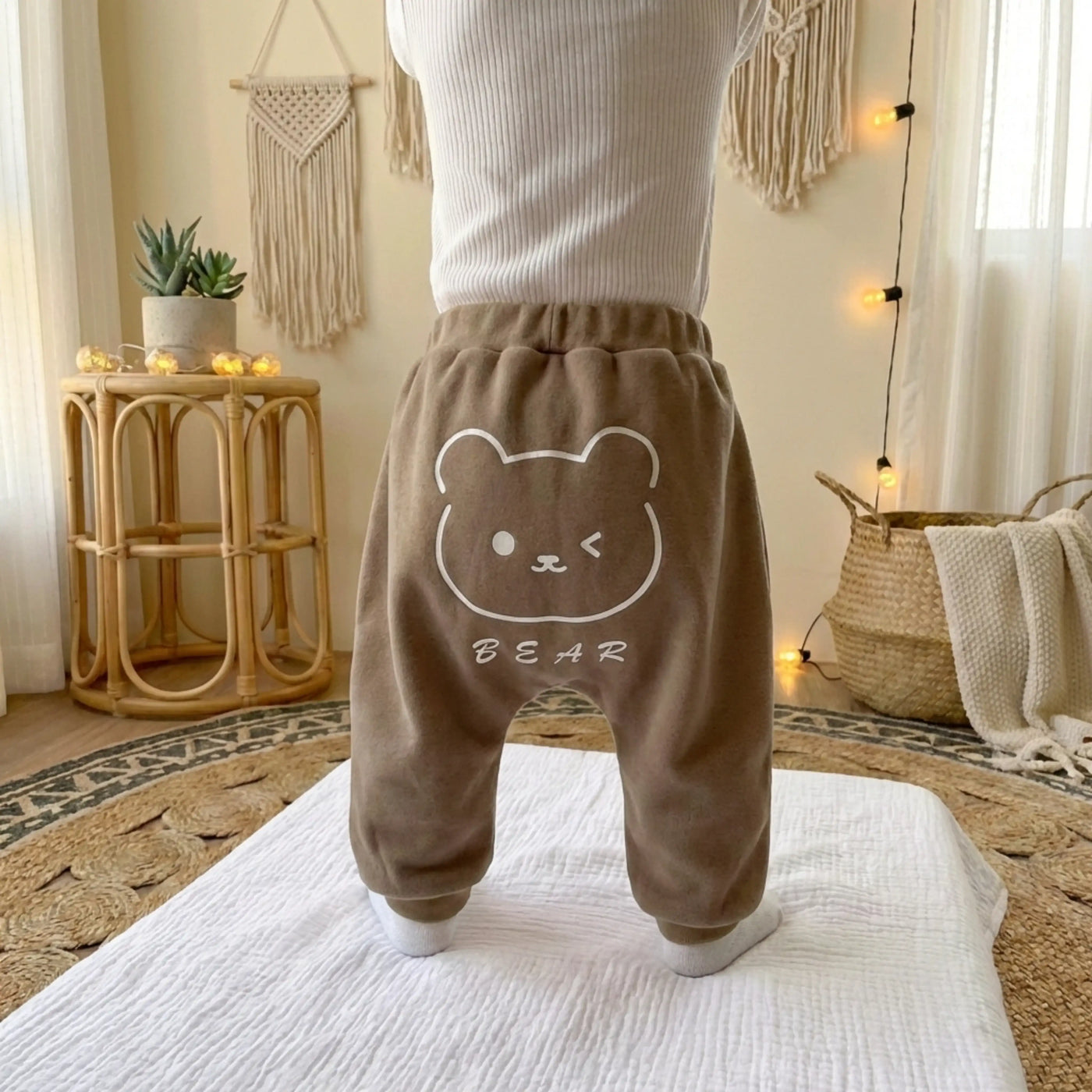PureOnSkin Baby High-Waist Fleece-Lined Cotton Pants