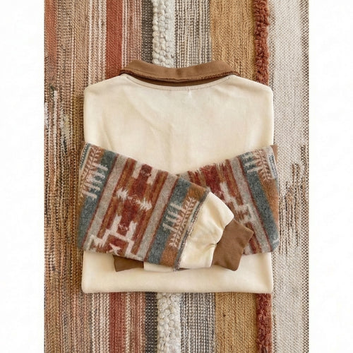 100% Cotton Oversized Aztec Print French Terry Top