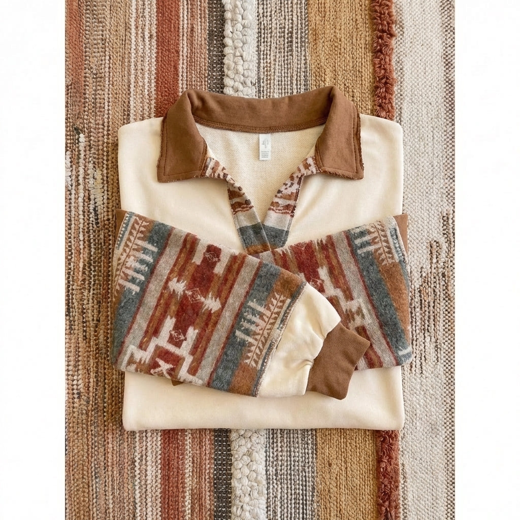 100% Cotton Oversized Aztec Print French Terry Top