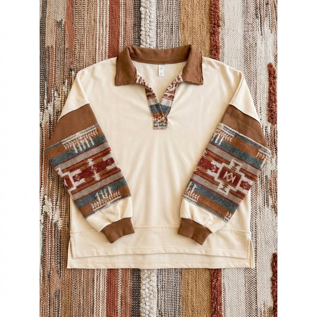 100% Cotton Oversized Aztec Print French Terry Top