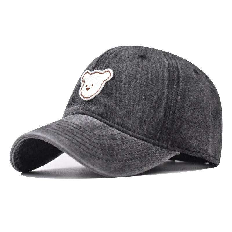 Unisex Pure Cotton Washed Cute Bear Embroidered Baseball Cap
