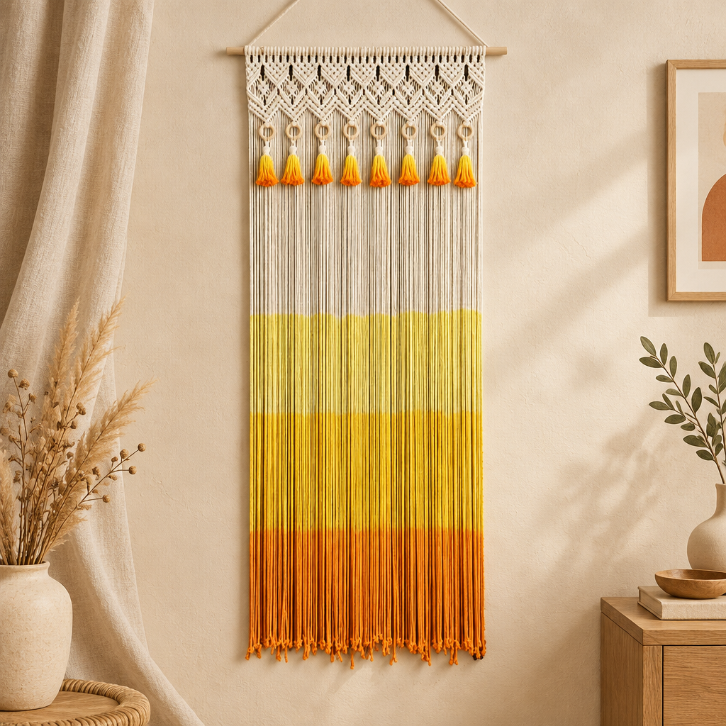 PureOnSkin Hand-Woven Cotton Tapestry Door Curtain &amp; Tassel Thread Drape