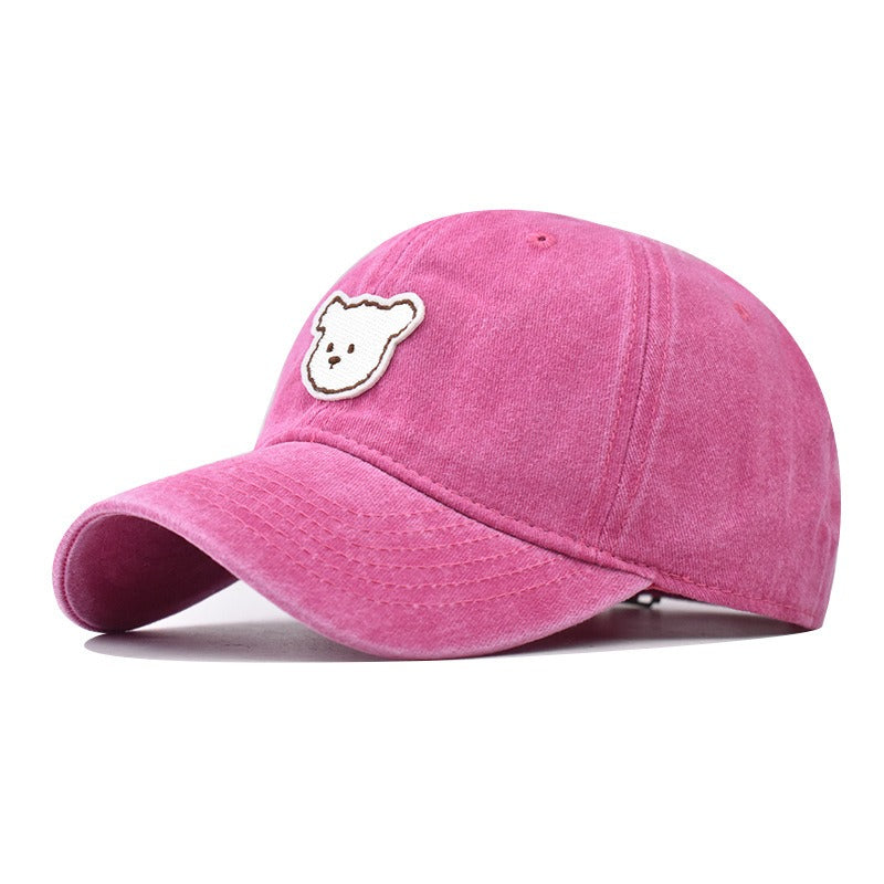 Unisex Pure Cotton Washed Cute Bear Embroidered Baseball Cap