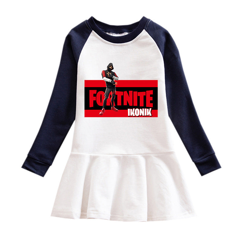 Pure Cotton Gaming Long Sleeve T-shirt and Skirt – Navy blue