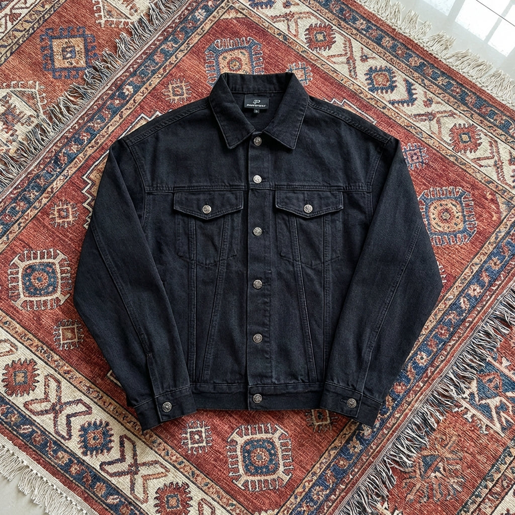 Men’s Black Denim High Street Jacket | Pure Cotton Windproof Outerwear