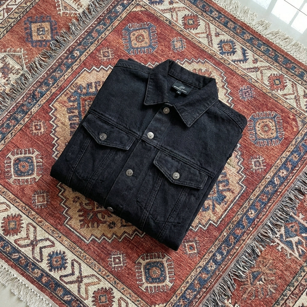 Men’s Black Denim High Street Jacket | Pure Cotton Windproof Outerwear