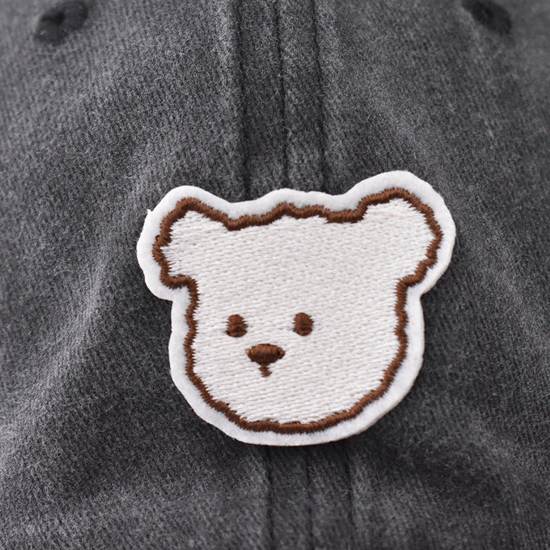 Unisex Pure Cotton Washed Cute Bear Embroidered Baseball Cap