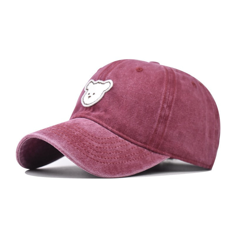 Unisex Pure Cotton Washed Cute Bear Embroidered Baseball Cap