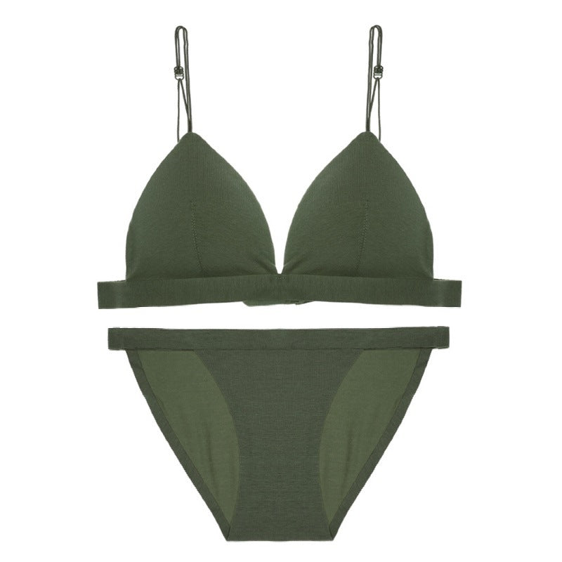 Women's Cotton Triangle Cup Wireless Bra Set