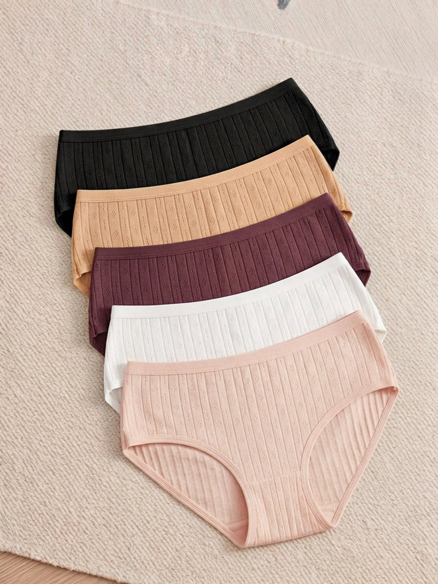 5-Pack Women's Organic Cotton Mid-Rise Hollow Jacquard Briefs