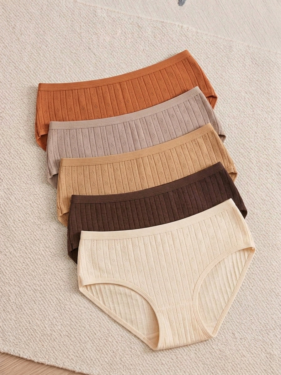 5-Pack Women's Organic Cotton Mid-Rise Hollow Jacquard Briefs