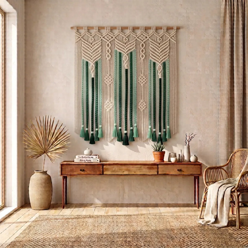 Hand Woven Pure Cotton Tapestry Curtain Cover – Green