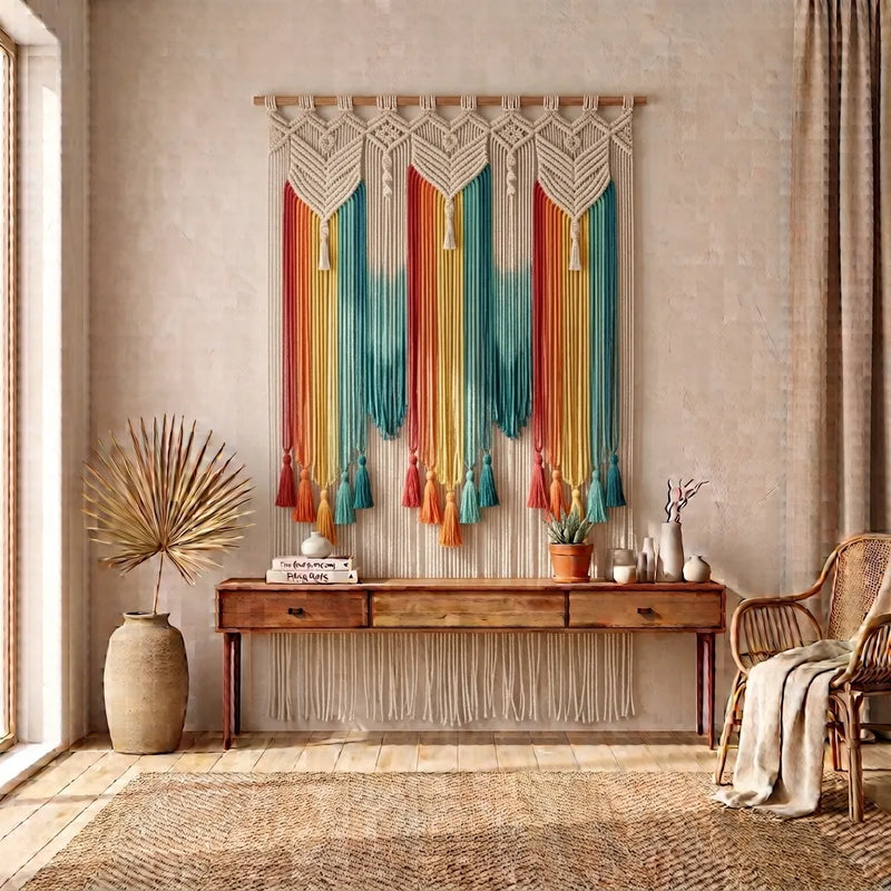 Hand Woven Pure Cotton Tapestry Curtain Cover – Rainbow colors