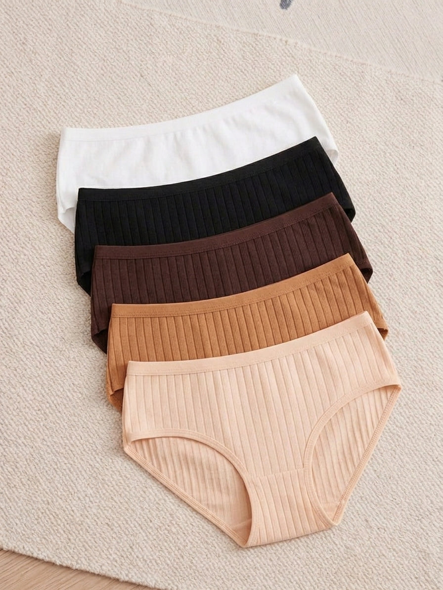 5-Pack Women's Organic Cotton Mid-Rise Hollow Jacquard Briefs