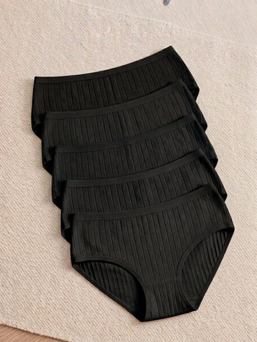 5-Pack Women's Organic Cotton Mid-Rise Hollow Jacquard Briefs