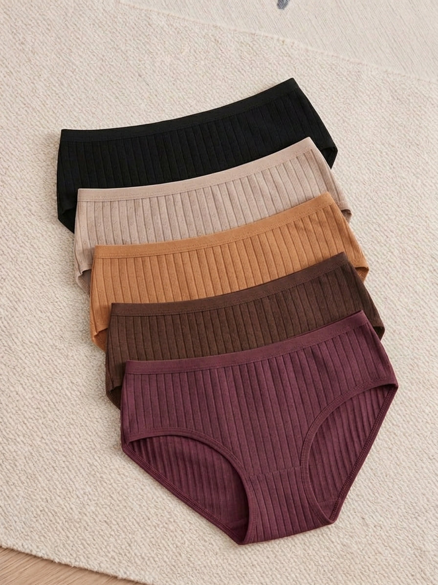 5-Pack Women's Organic Cotton Mid-Rise Hollow Jacquard Briefs