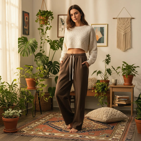 Women’s Cotton Wide Leg Pants – Casual Basic Style Full Length Pants