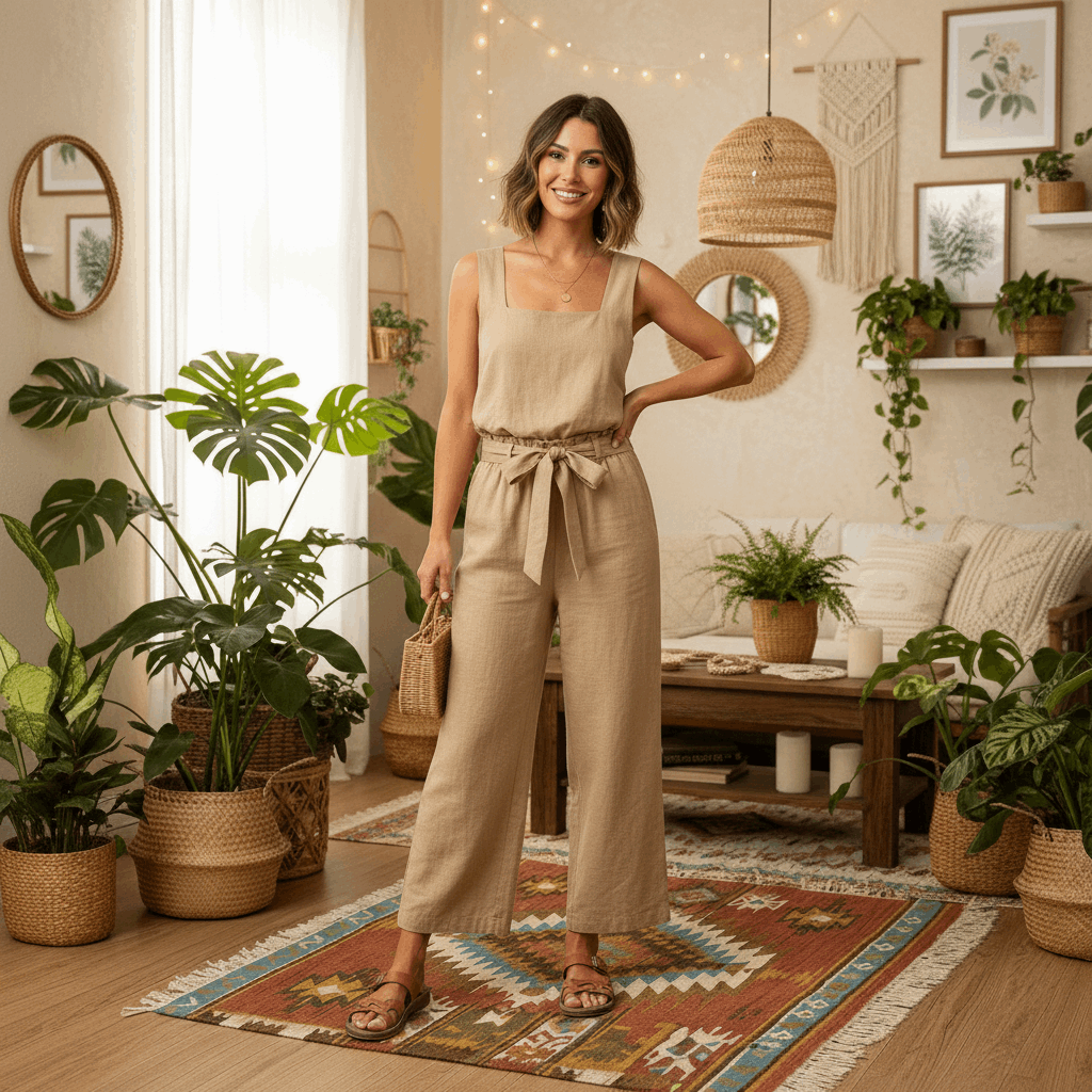 Women’s Square Neck Sleeveless Top and Pants Set – Cotton Two Piece Casual Outfit
