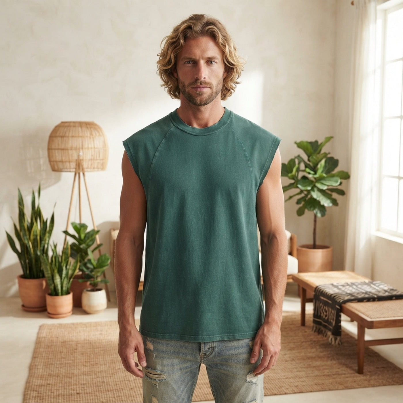 PureOnSkin Men's Premium 100% Cotton Oversized Tank Low-Friction Breathable Round Neck Top