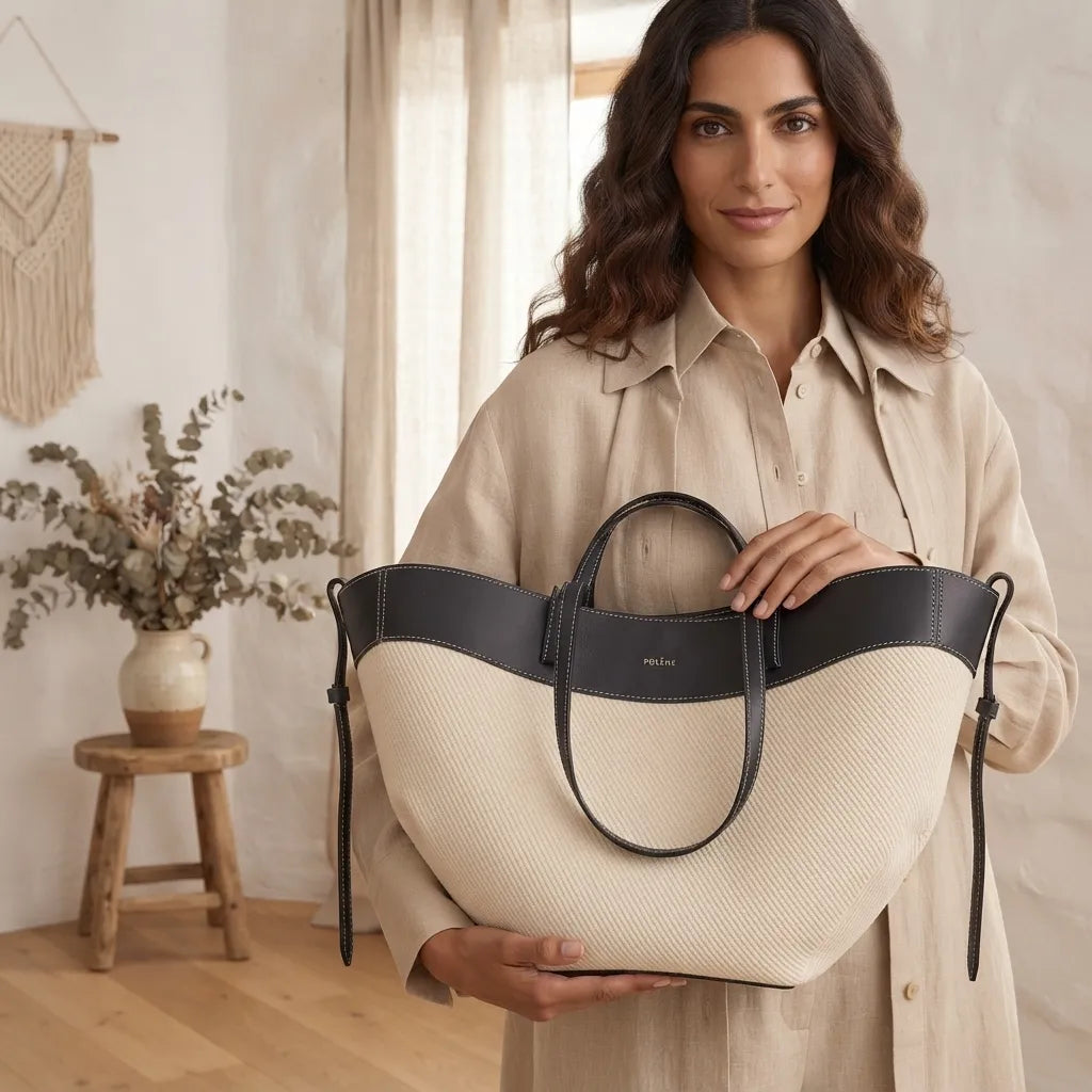 Elegant White and Black Two-Tone Handbag