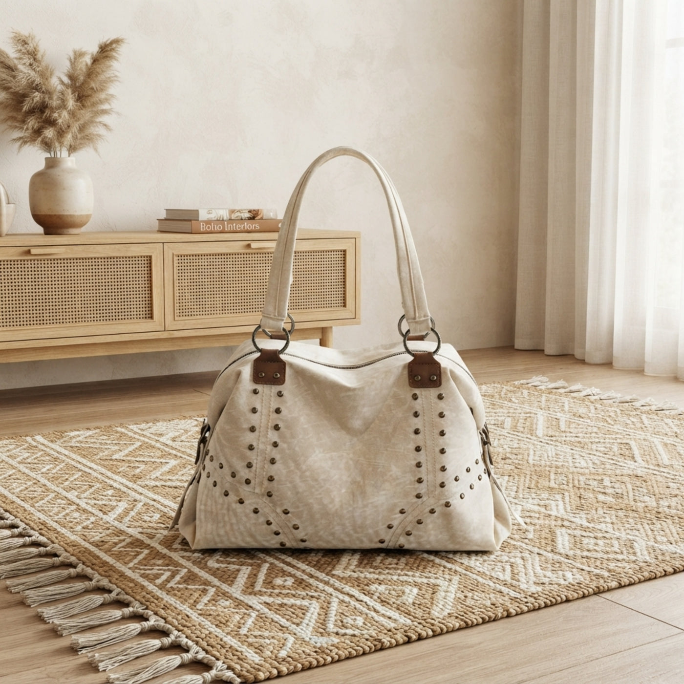 Studded Vintage-Style Shoulder Bag
