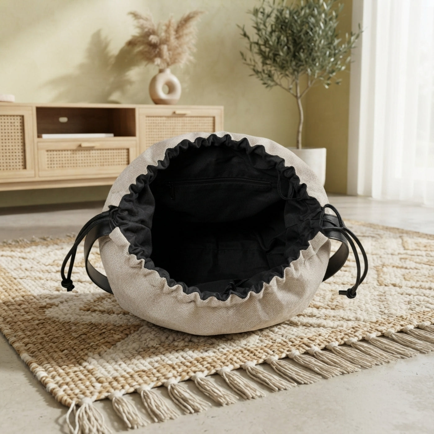 Premium Cotton and Linen Drawstring Closure Handbag