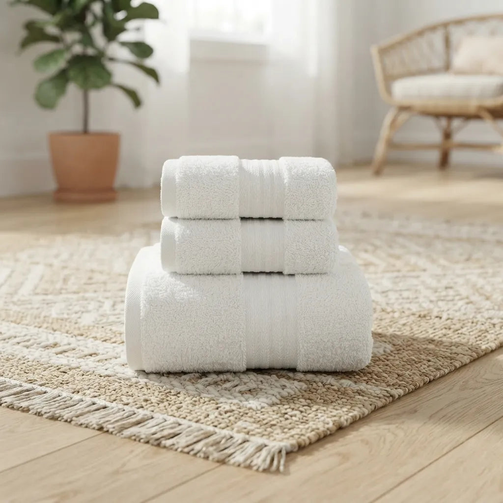 PureOnSkin Premium 100% Cotton 3-Piece Towel Set - Hypoallergenic Low-Friction Ultra-Absorbent Bath & Hand Towels