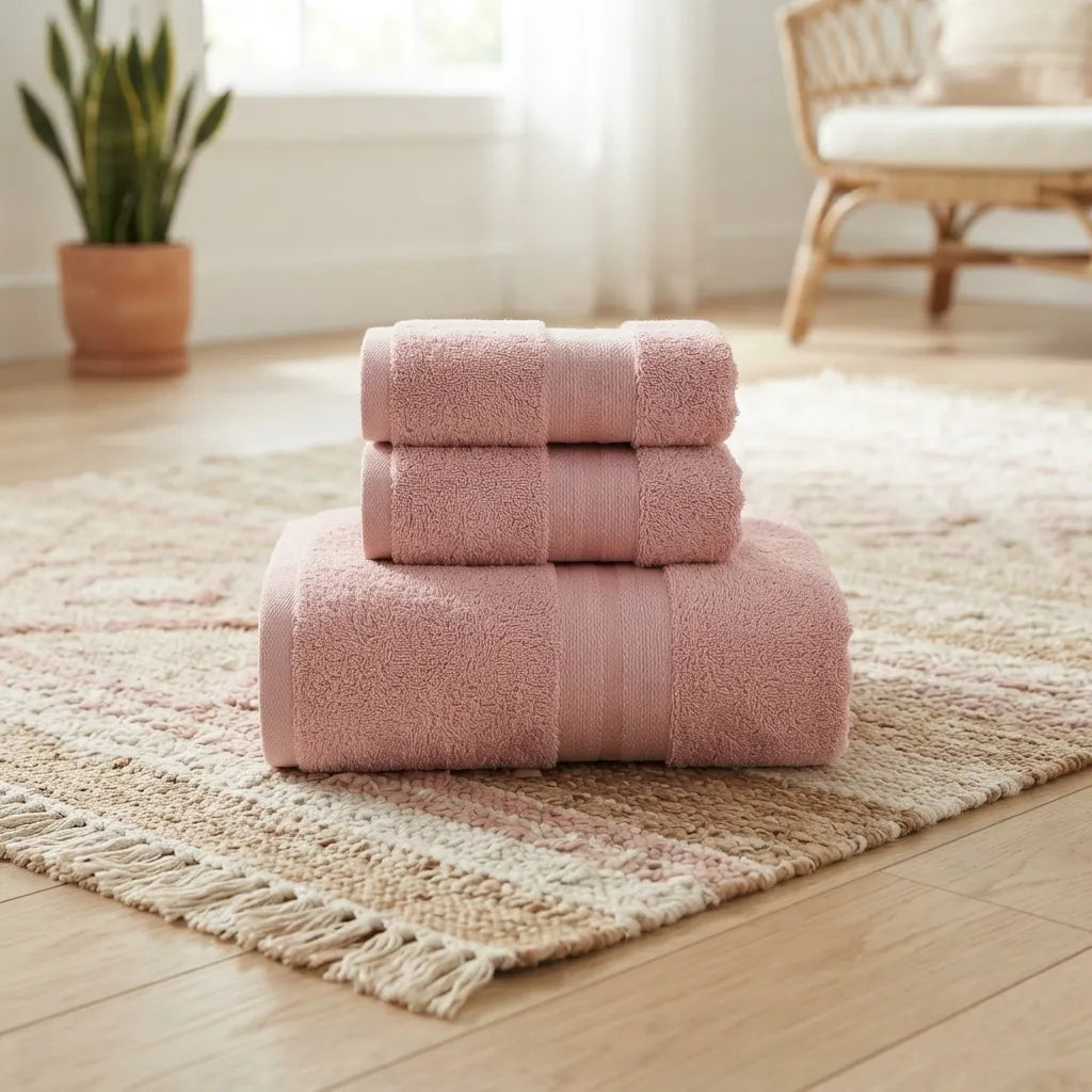 PureOnSkin Premium 100% Cotton 3-Piece Towel Set - Hypoallergenic Low-Friction Ultra-Absorbent Bath & Hand Towels