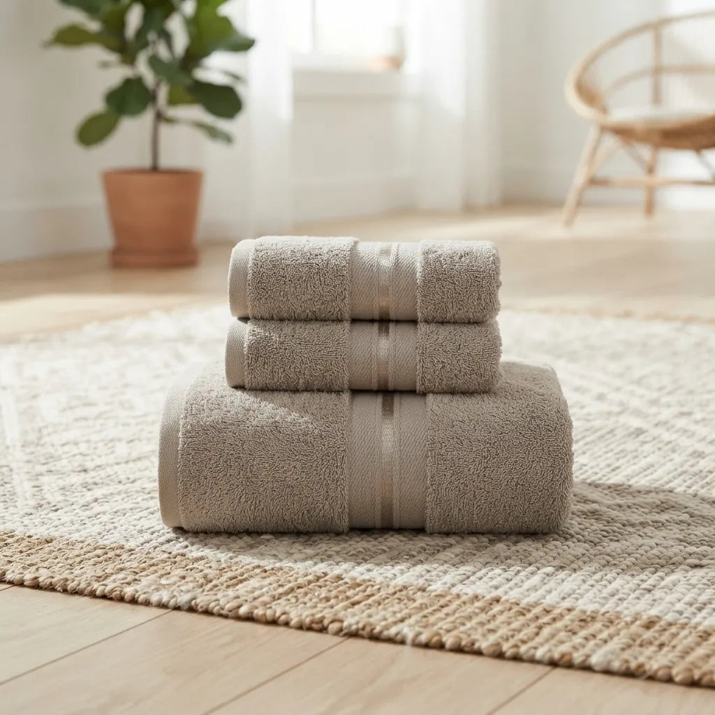 PureOnSkin Premium 100% Cotton 3-Piece Towel Set - Hypoallergenic Low-Friction Ultra-Absorbent Bath & Hand Towels
