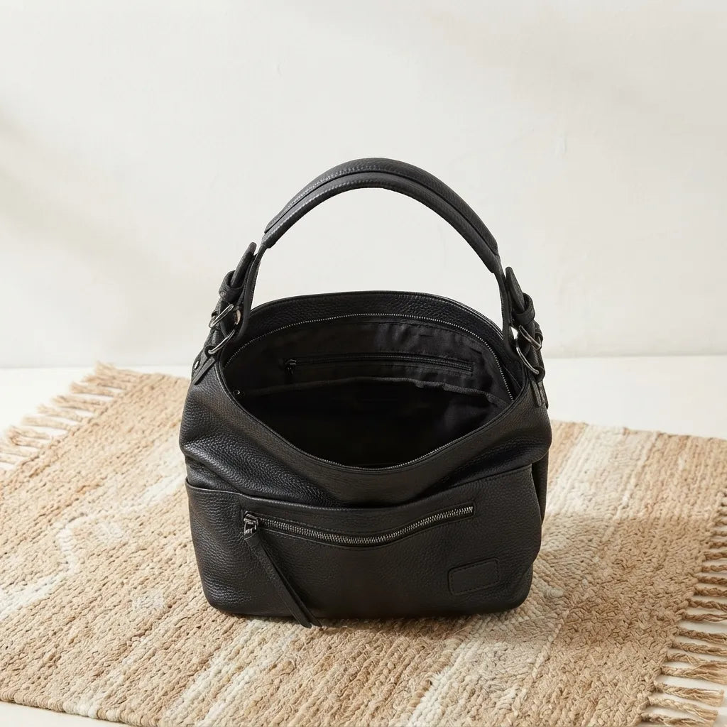 Zip Front Classic Leather Handbag
