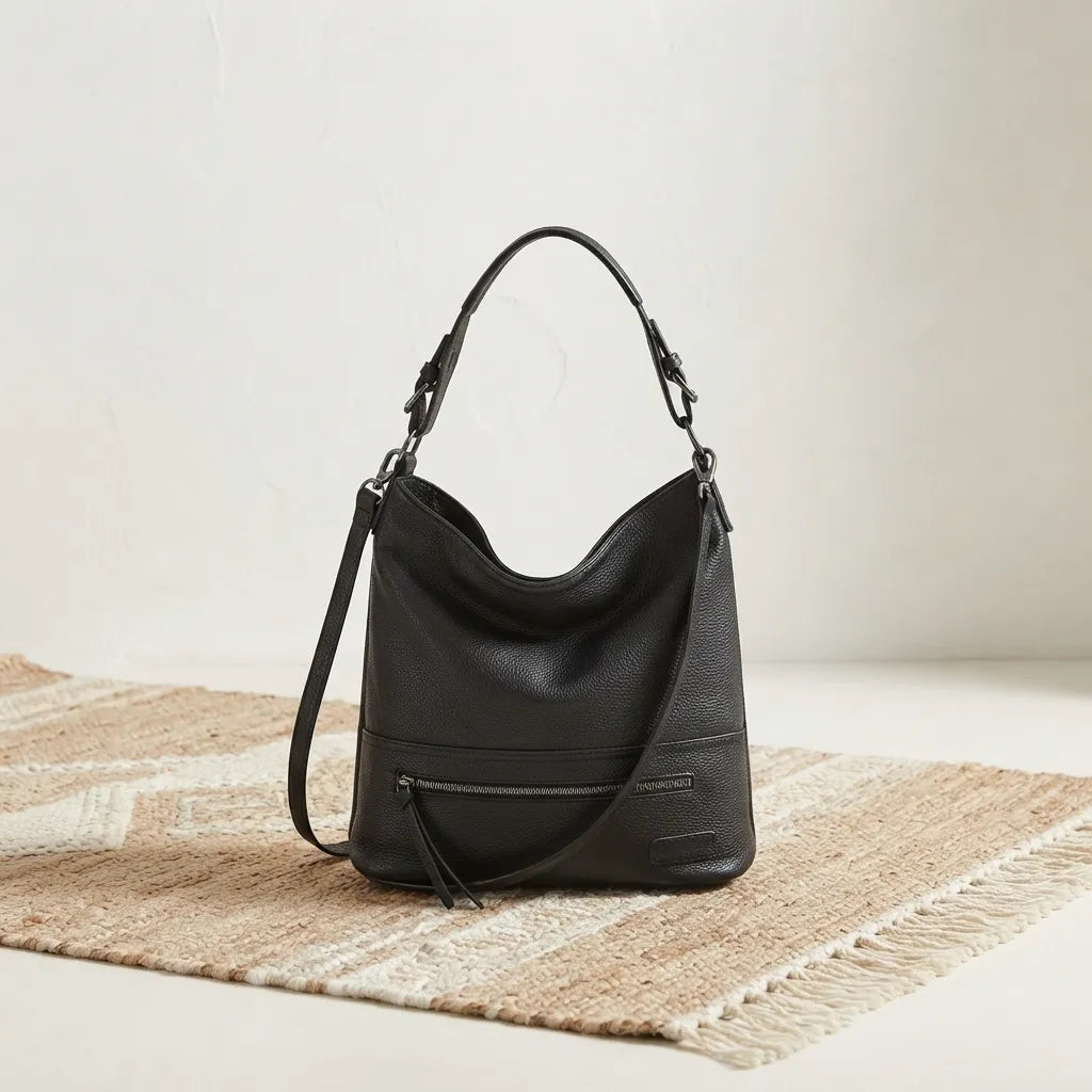 Zip Front Classic Leather Handbag