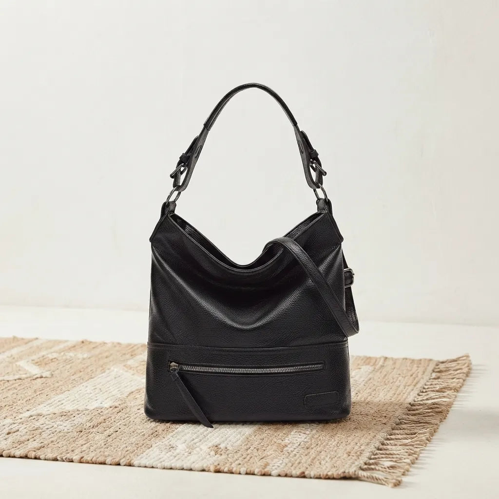 Zip Front Classic Leather Handbag