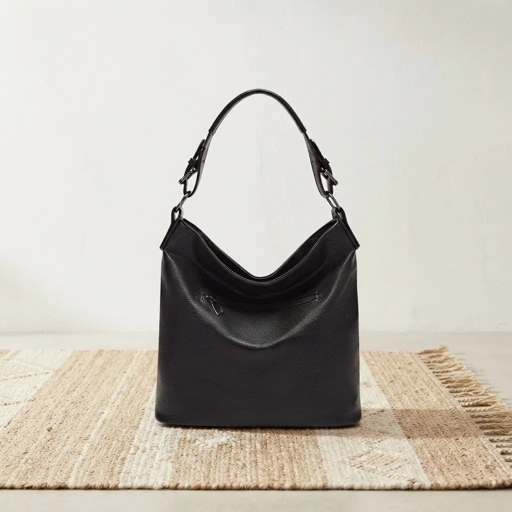 Zip Front Classic Leather Handbag