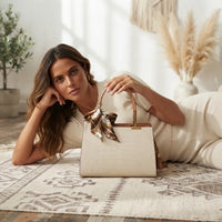 Crocodile Embossed Top Handle Handbag with Scarf