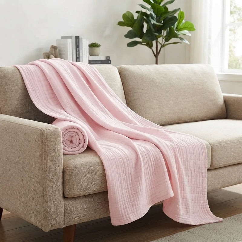 PureOnSkin Organic Cotton Gauze Double Wrap Blanket – Pink