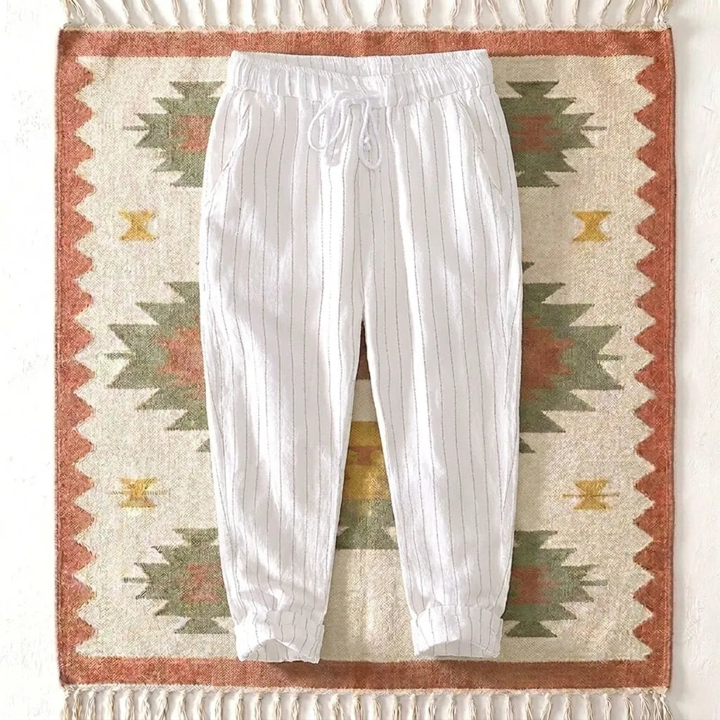 PureOnSkin Men's Summer Cotton and Linen Striped Pants